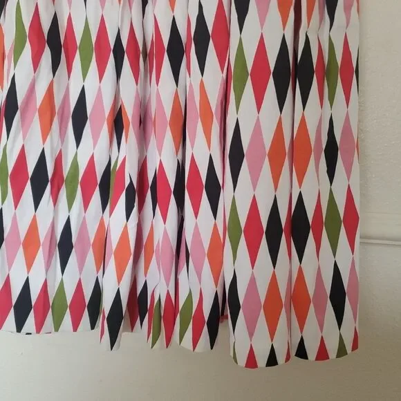 Pinup Couture Bella Gathered Harlequin Swing Skirt Womens Size L Colorful Cotton